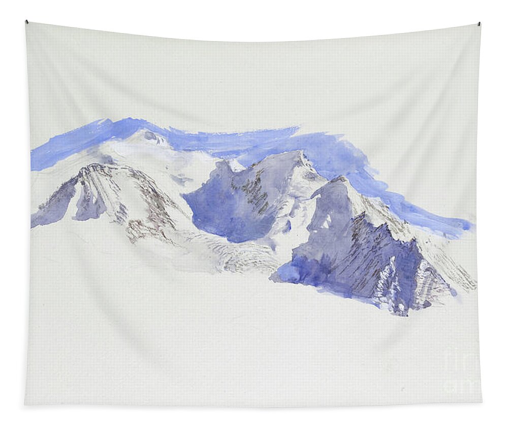  Tapestry featuring the painting Mont Blanc From Saint Martin Sur Arve, October 1874 By John Ruskin by John Ruskin
