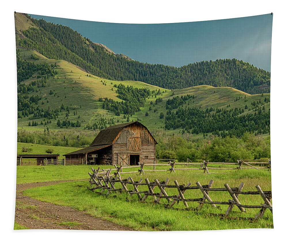 Barn Tapestry featuring the photograph Montana Country Evening by Marcy Wielfaert