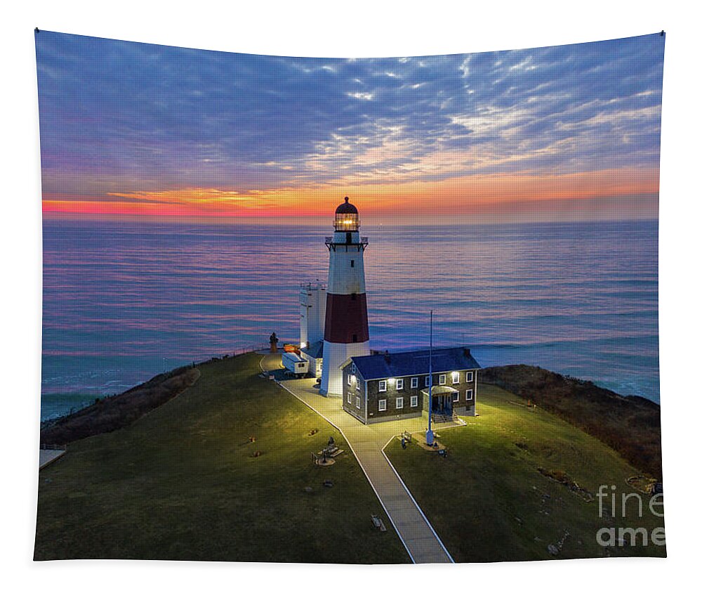 Lighthouse Tapestry featuring the photograph Montauk Lighthouse at Dawn by Sean Mills