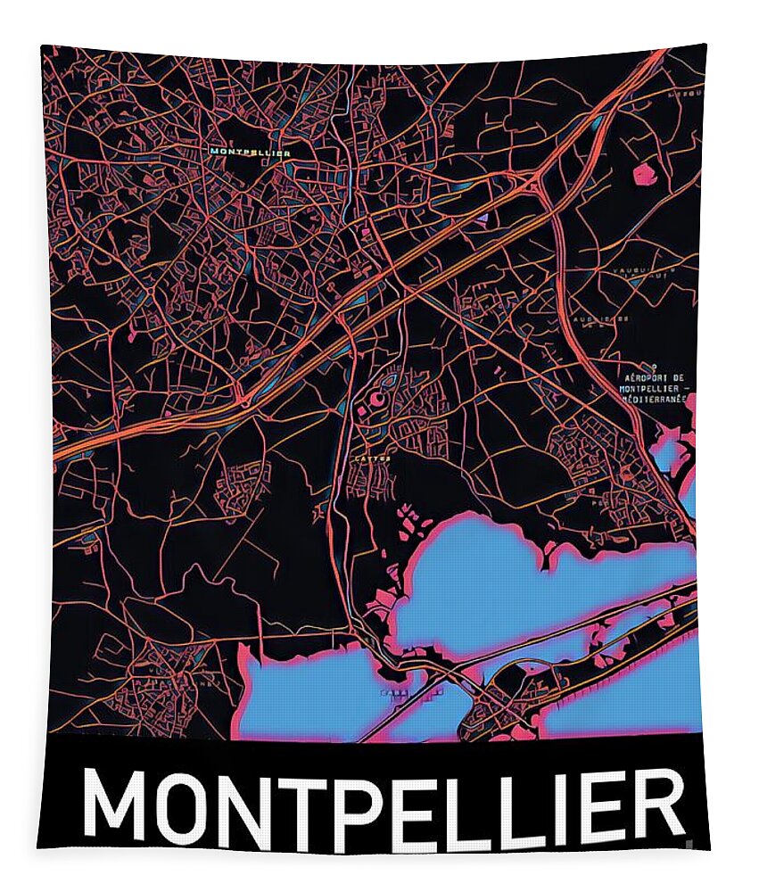 Montpellier Tapestry featuring the digital art Montpellier City Map by HELGE Art Gallery