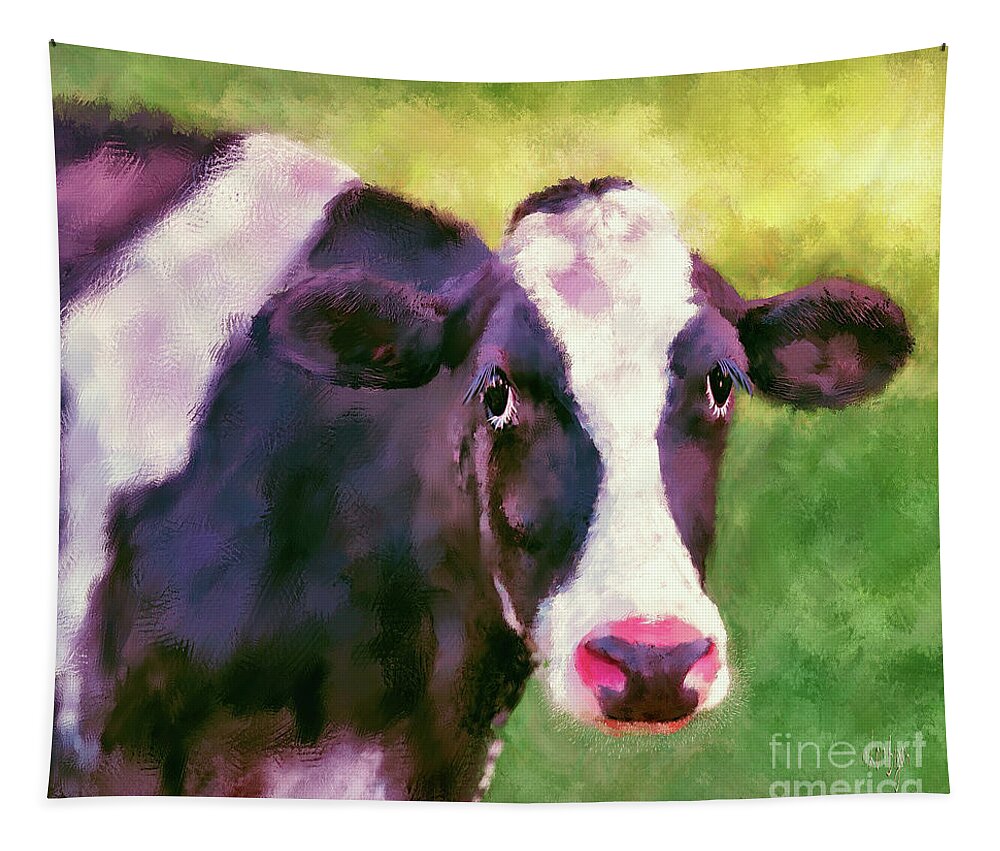 Animal Tapestry featuring the digital art Moo Cow by Lois Bryan