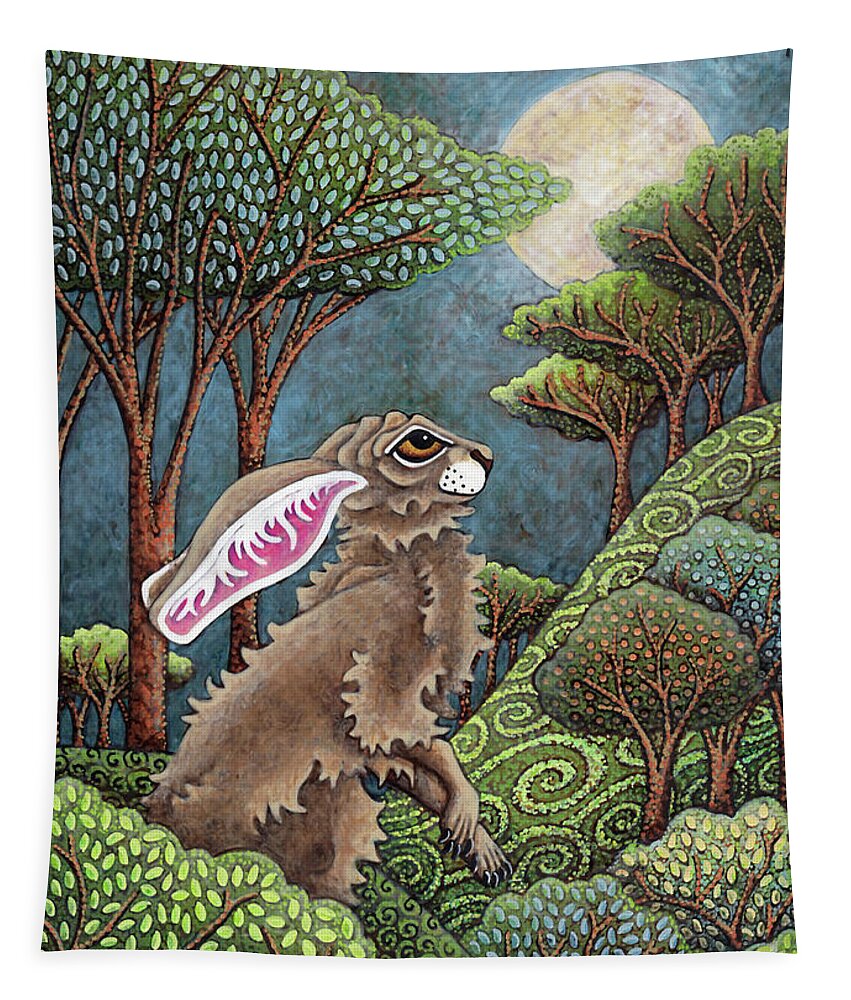 Hare Tapestry featuring the painting Moon Gazing Hare 4 by Amy E Fraser