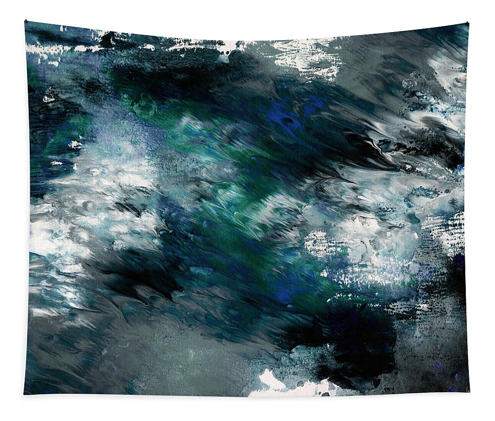 Abstract Tapestry featuring the painting Moonlight Ocean- Abstract Art by Linda Woods by Linda Woods