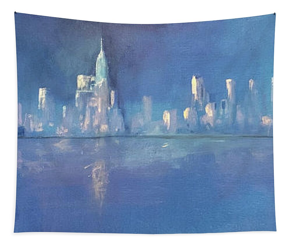 Art Tapestry featuring the painting Moonlight On Manhattan by Jack Diamond