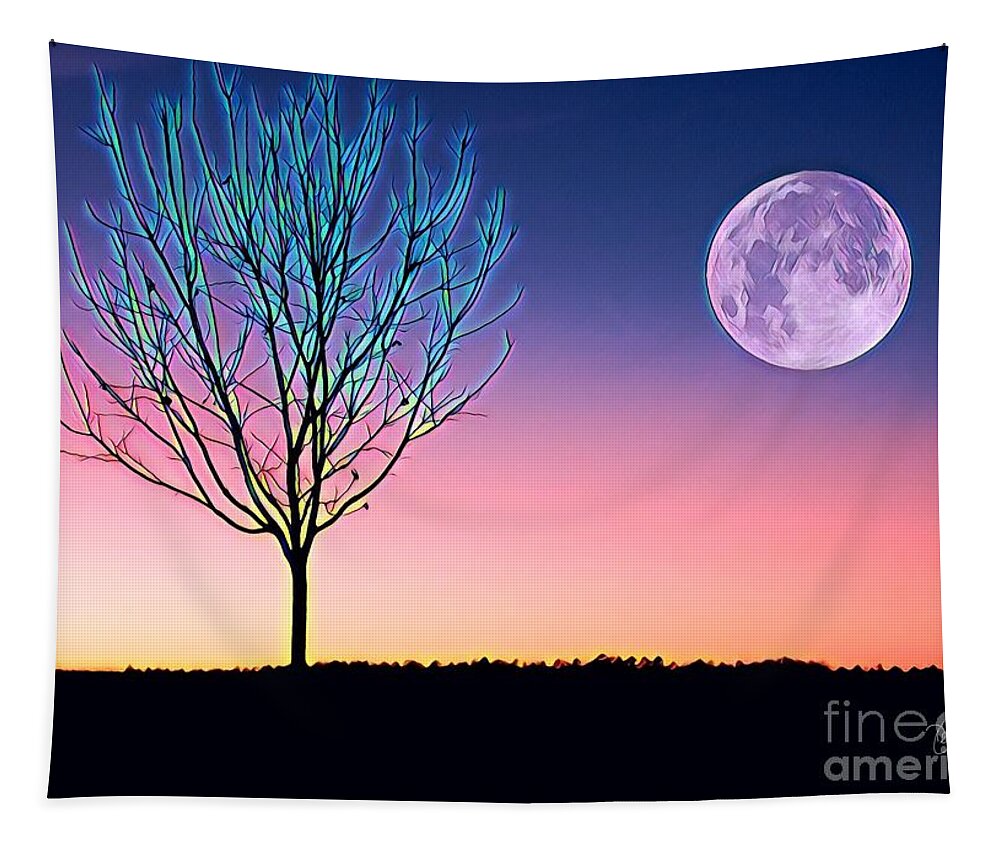 Nature Tapestry featuring the painting Moonrise by Denise Railey