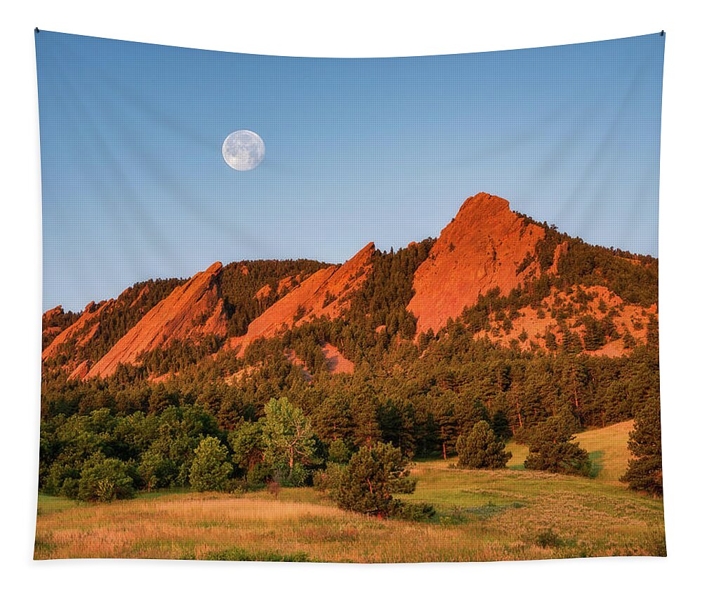 Boulder Tapestry featuring the photograph Moonset over the Flatirons by Darren White