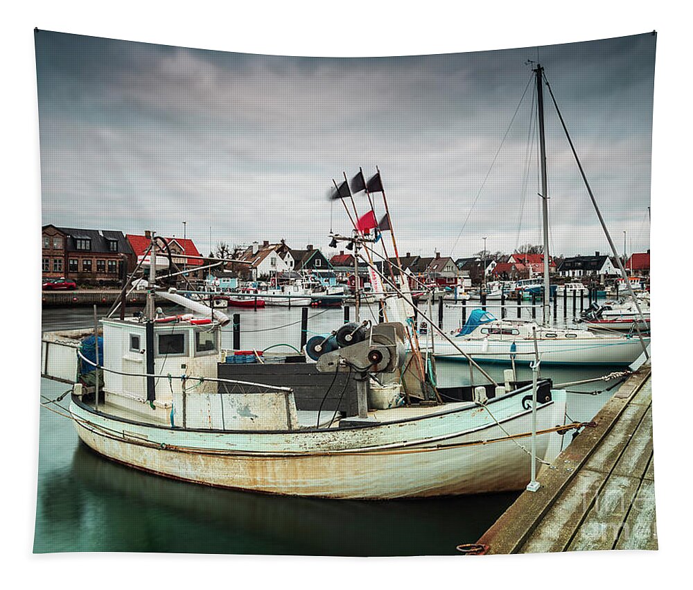 Raa Tapestry featuring the photograph Moored fishing boats Helsingborg by Sophie McAulay