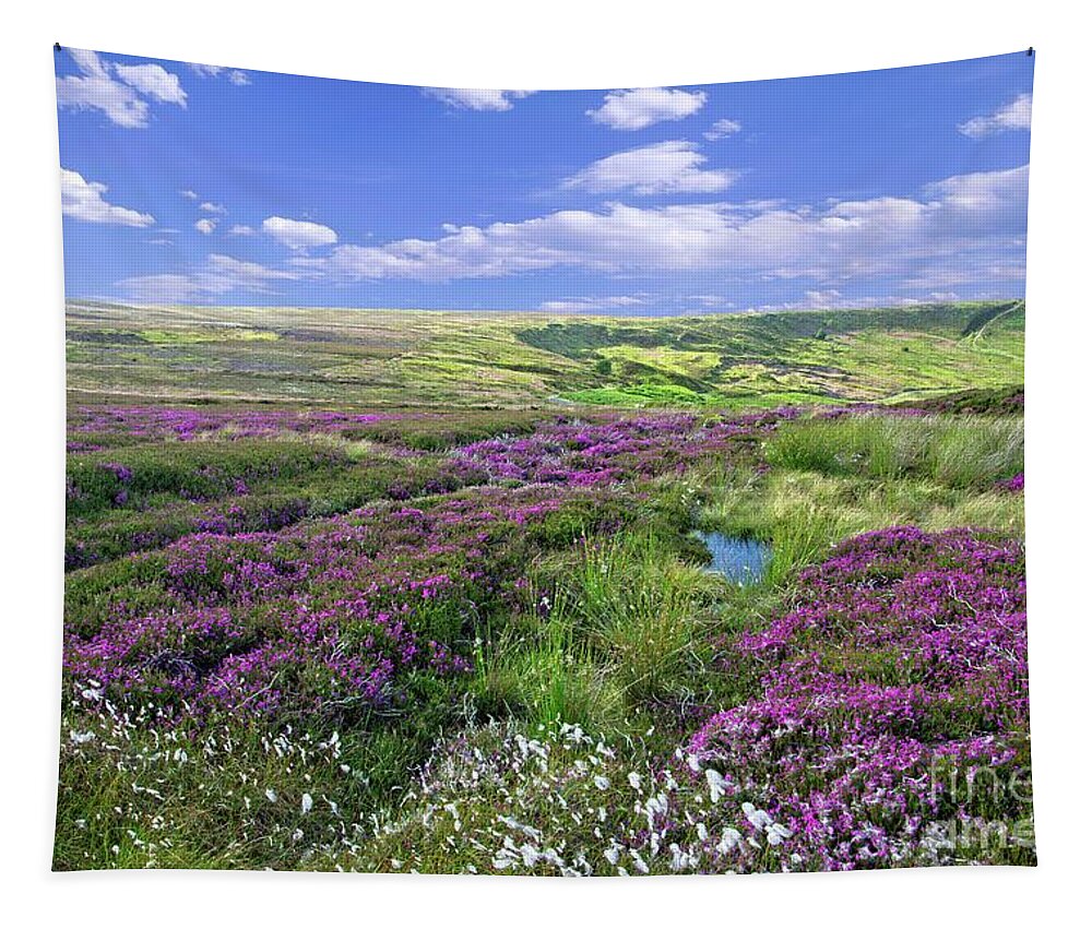 Yorkshire Moors Tapestry featuring the photograph Moorland Heather and Cottongrass by Martyn Arnold
