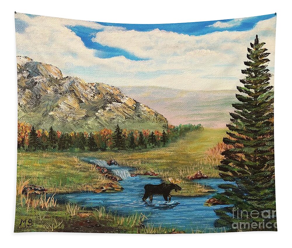 Moose Tapestry featuring the painting Moose In The Rut by Monika Shepherdson