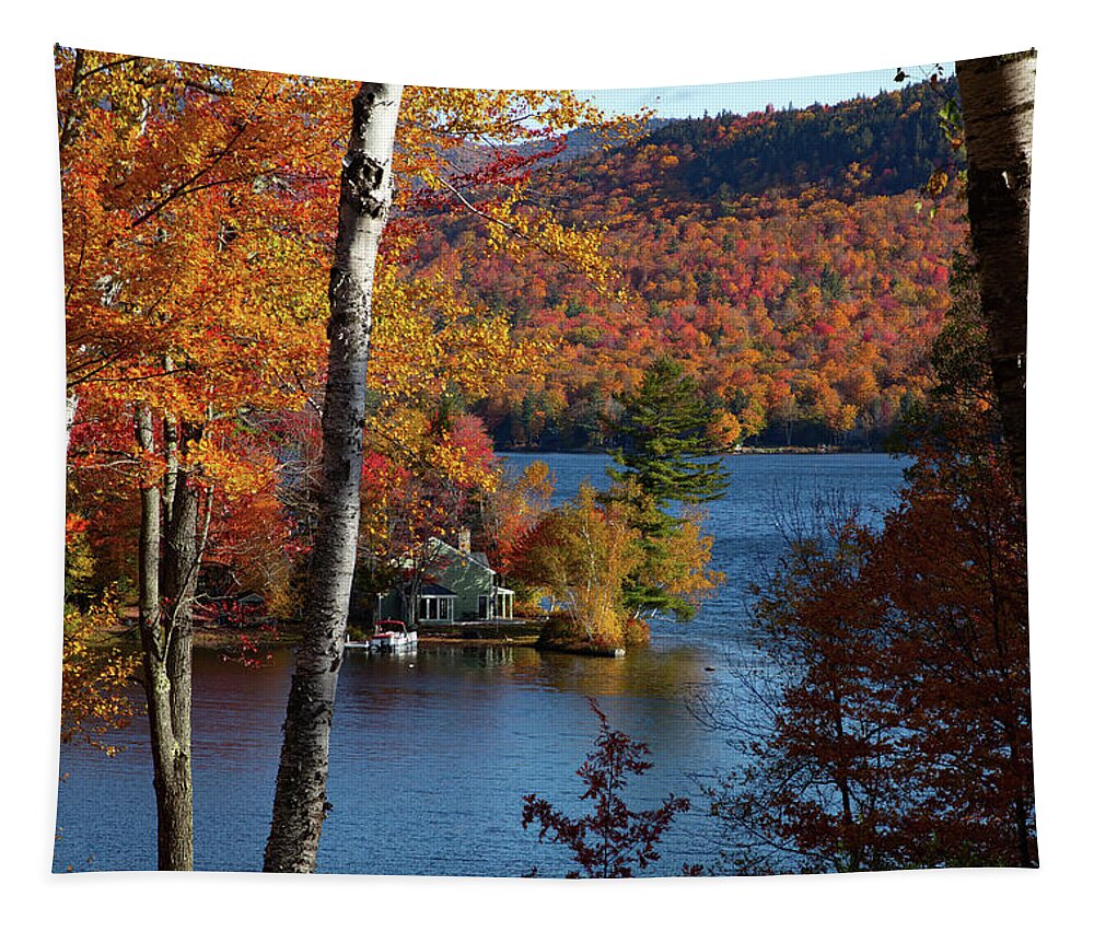 Stinson Fall Colors Tapestry featuring the photograph Morning fall colors on Stinson Pond by Jeff Folger