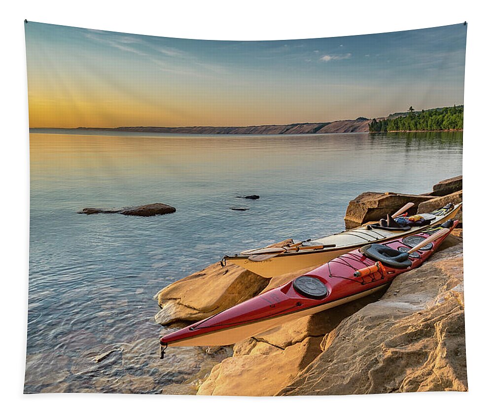 Au Sable East Tapestry featuring the photograph Morning Kayaks by Gary McCormick