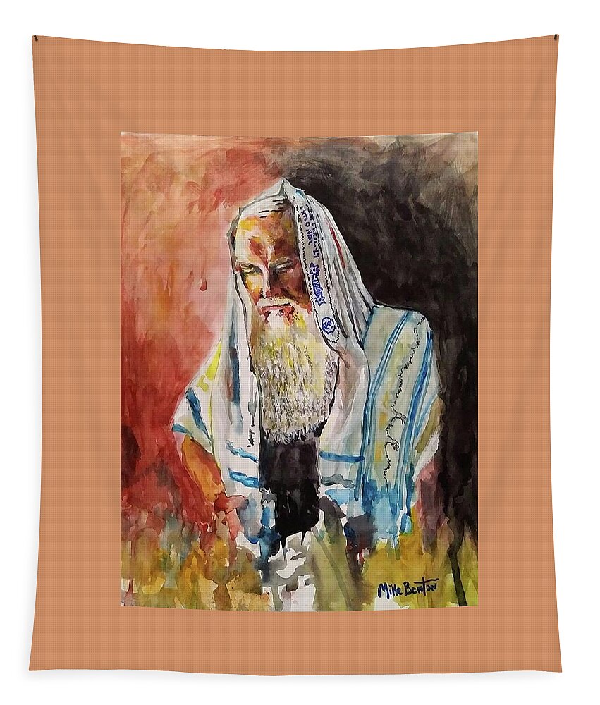 Rabbi Tapestry featuring the painting Morning prayers by Mike Benton