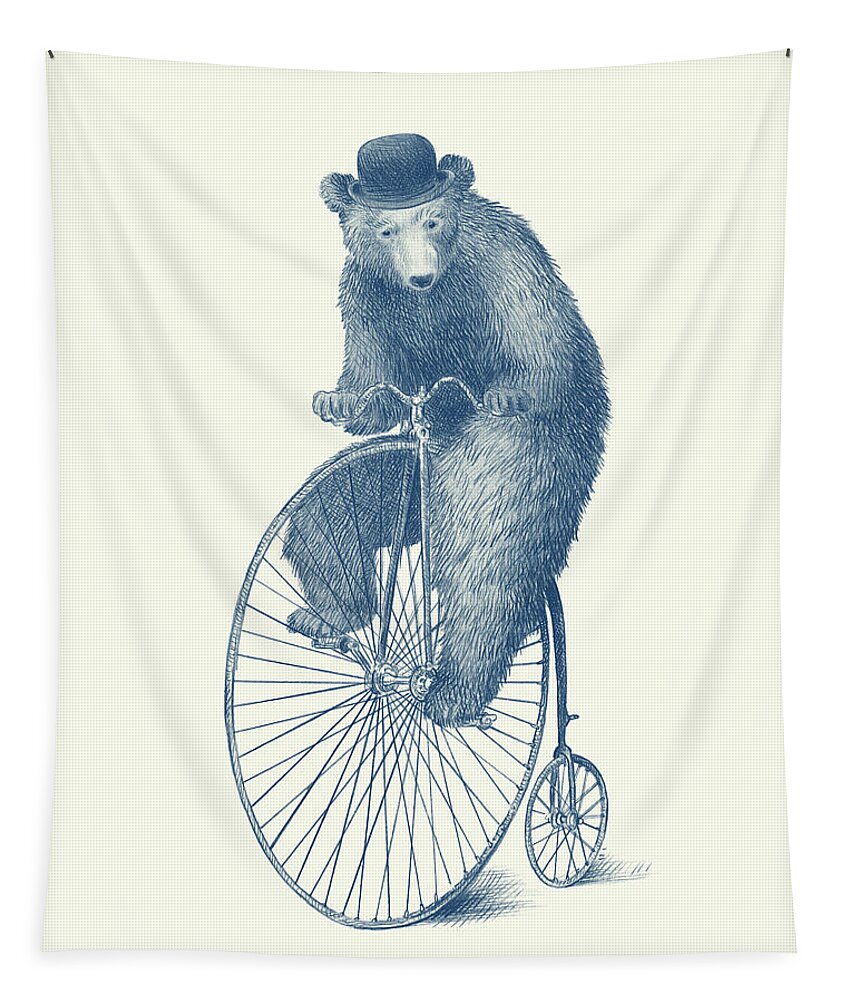 Bear Tapestry featuring the drawing Morning Ride by Eric Fan