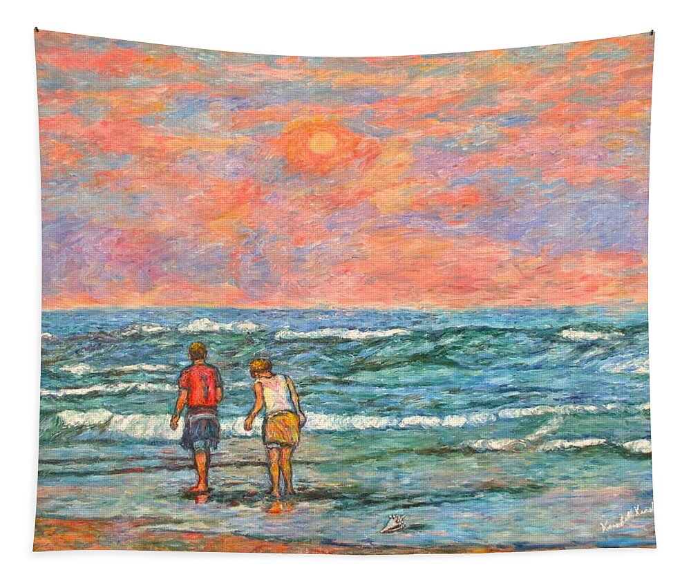 Isle Of Palms Tapestry featuring the painting Morning Stroll at Isle of Palms by Kendall Kessler