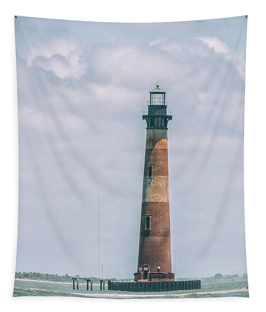 Morris Island Lighthouse Tapestry featuring the photograph Morris Island Lighthouse - Save the Lighthouse in Charleston by Dale Powell
