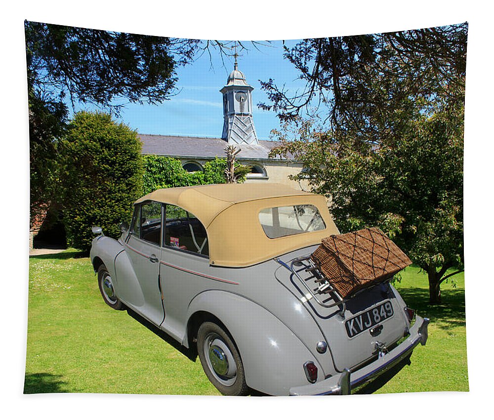Morris Tapestry featuring the photograph Morris Minor Grey Convertible by Peter Leech