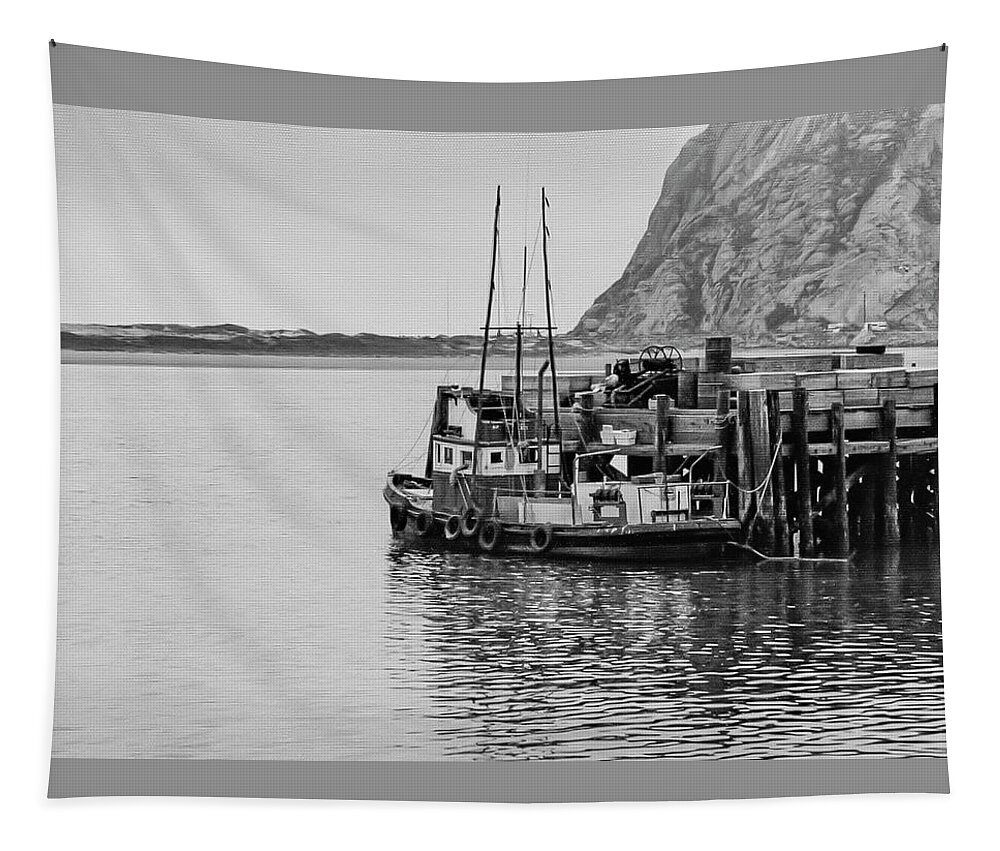 Morro Bay Pier Tapestry featuring the photograph Morro Bay 1979-7 by Gene Parks