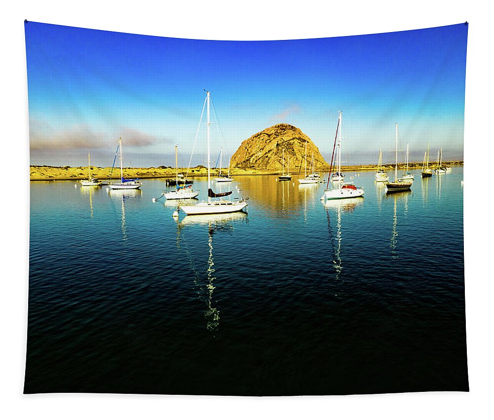 Steve Bunch Tapestry featuring the photograph Morro Bay boats in the Harbor by Steve Bunch