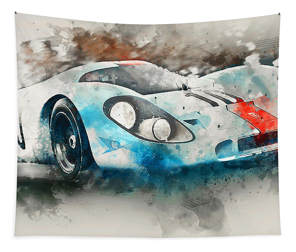 Car Tapestry featuring the painting Porsche 917k - 08 by AM FineArtPrints