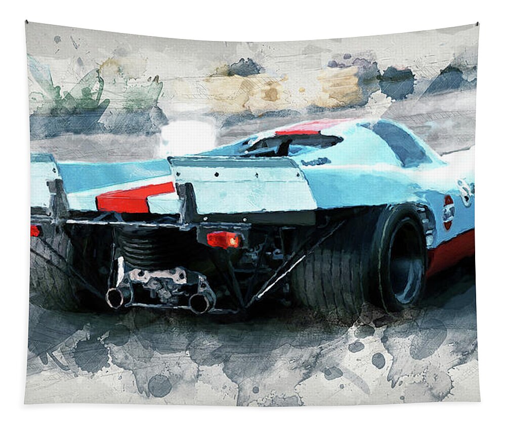 Car Tapestry featuring the painting Porsche 917k - 03 by AM FineArtPrints