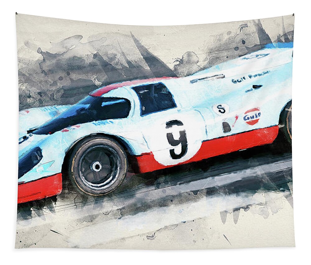 Car Tapestry featuring the painting Porsche 917k - 05 by AM FineArtPrints