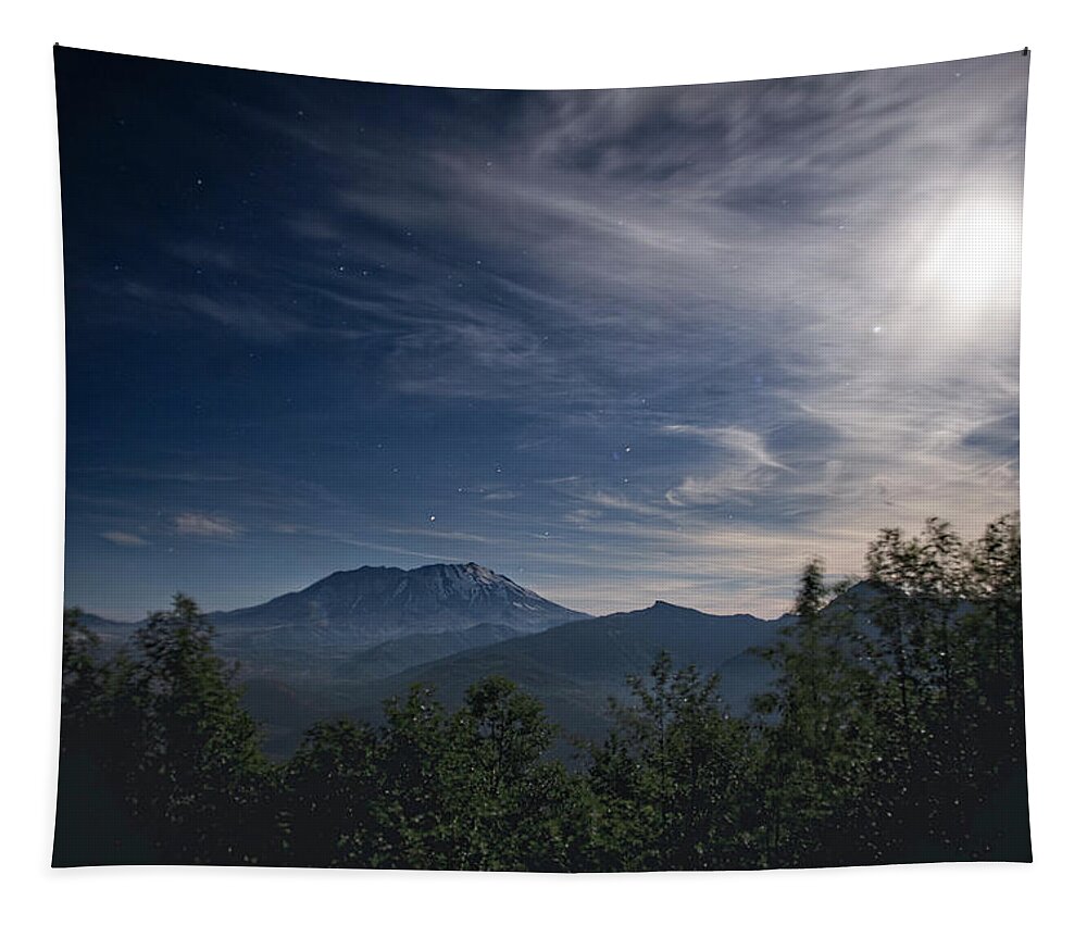 Mount St. Helens Tapestry featuring the photograph Mount St. Helens Moon Glow by Jeanette Mahoney