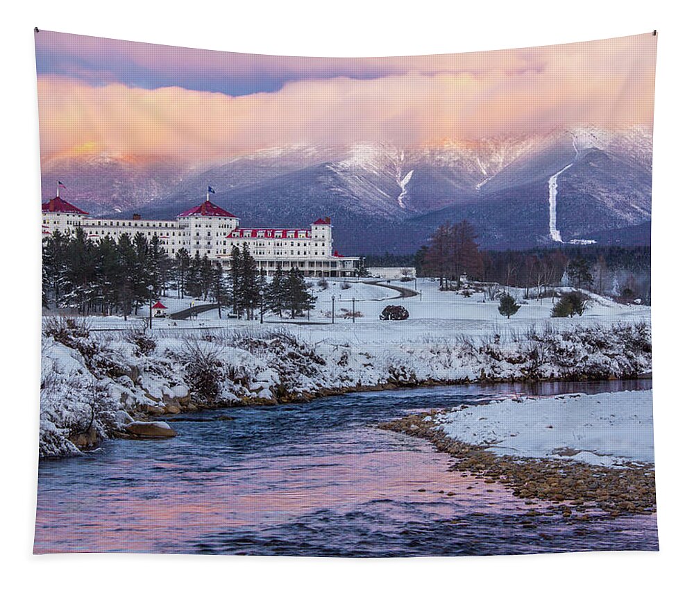 Alpenglow Tapestry featuring the photograph Mount Washington Hotel Alpenglow by White Mountain Images