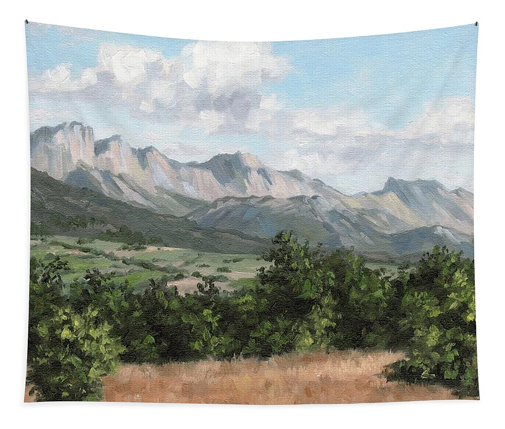 Landscape Tapestry featuring the painting Mountain Landscape Painting by Rachel Stribbling