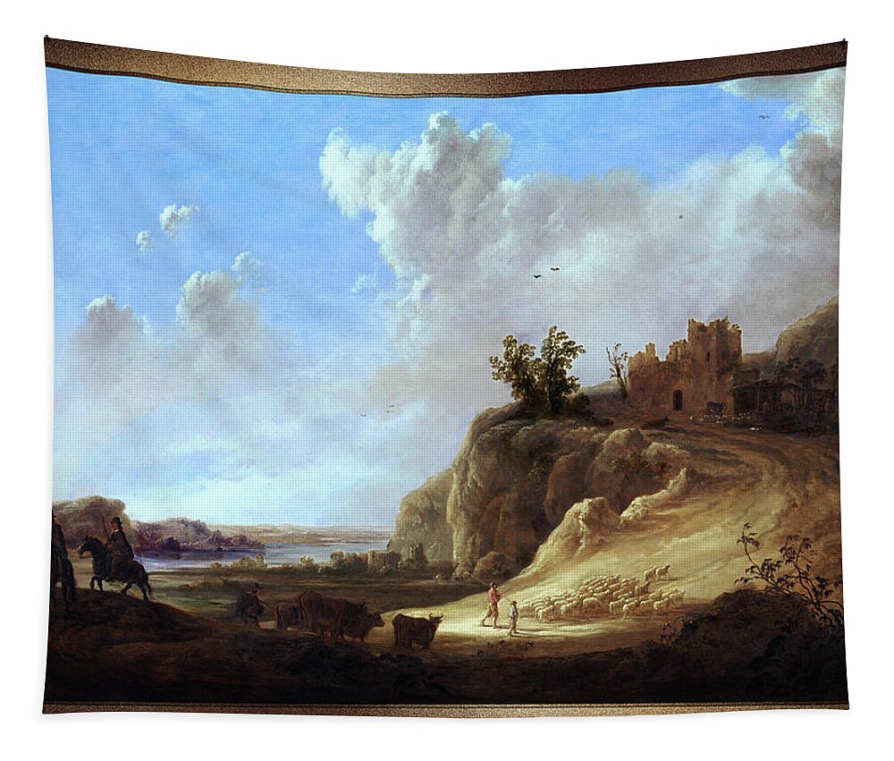 Mountainous Landscape Tapestry featuring the painting Mountainous Landscape With The Ruins Of A Castle by Aelbert Cuyp by Rolando Burbon