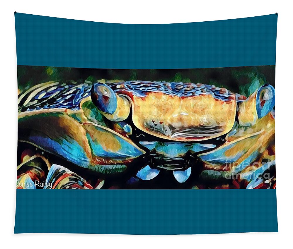 Sea Life Tapestry featuring the mixed media Mr. Crabby by Denise Railey
