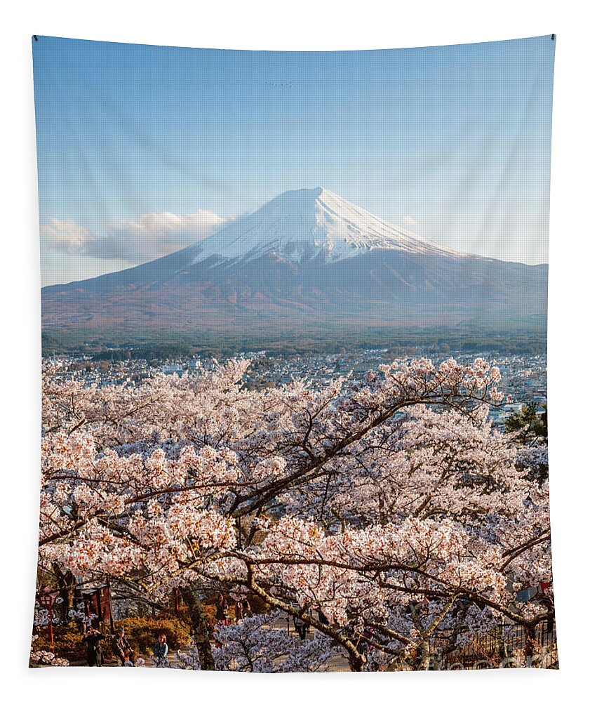 Mountain Tapestry featuring the photograph Mt. Fuji and cherry blossoms in spring, Japan by Matteo Colombo