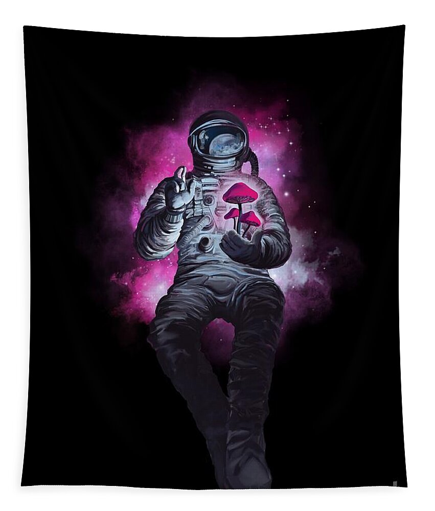 Space Travel Tapestry featuring the painting Mushroom Cosmonaut space traveller by Sassan Filsoof