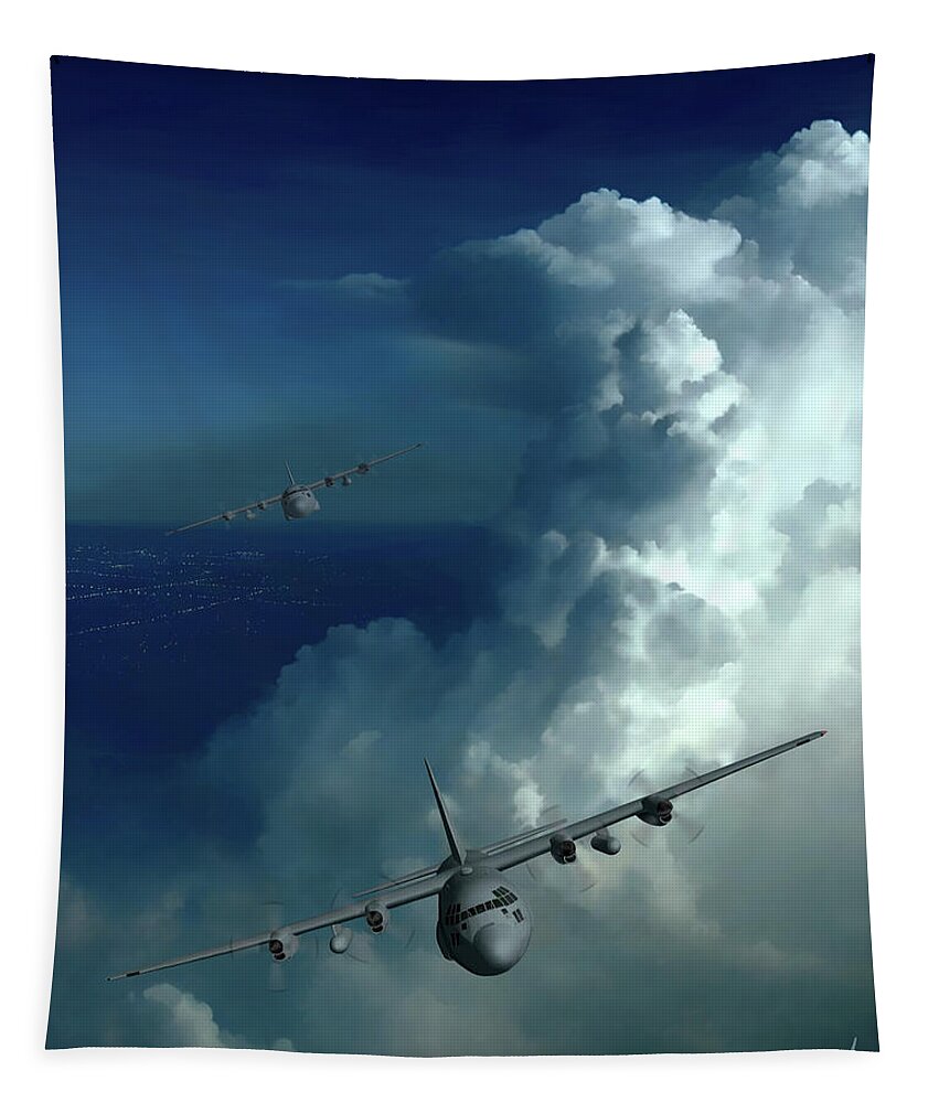 C-130 Tapestry featuring the digital art Mutual Support by Michael Brooks