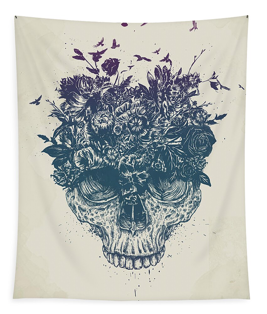 Skull Tapestry featuring the drawing My head is jungle by Balazs Solti