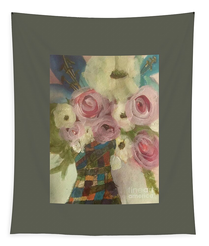 Floral Tapestry featuring the painting Vintage Pink Roses by Sherry Harradence