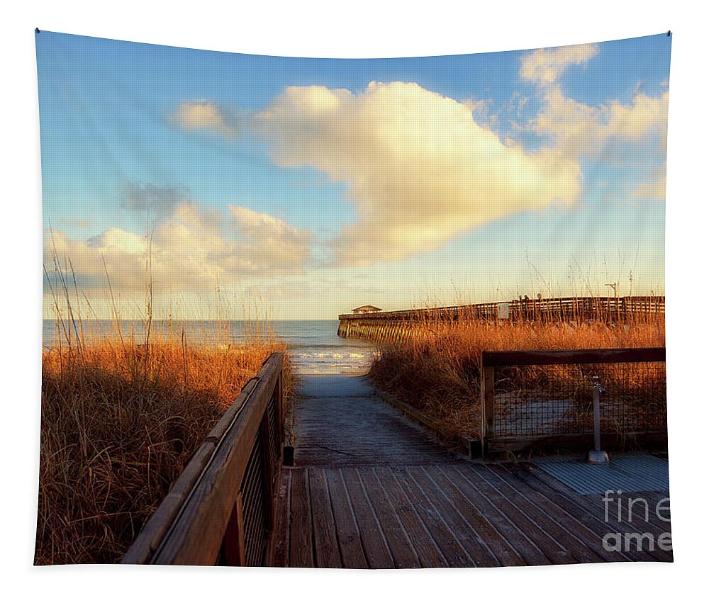 Scenic Tapestry featuring the photograph Myrtle Beach State Park Pier by Kathy Baccari