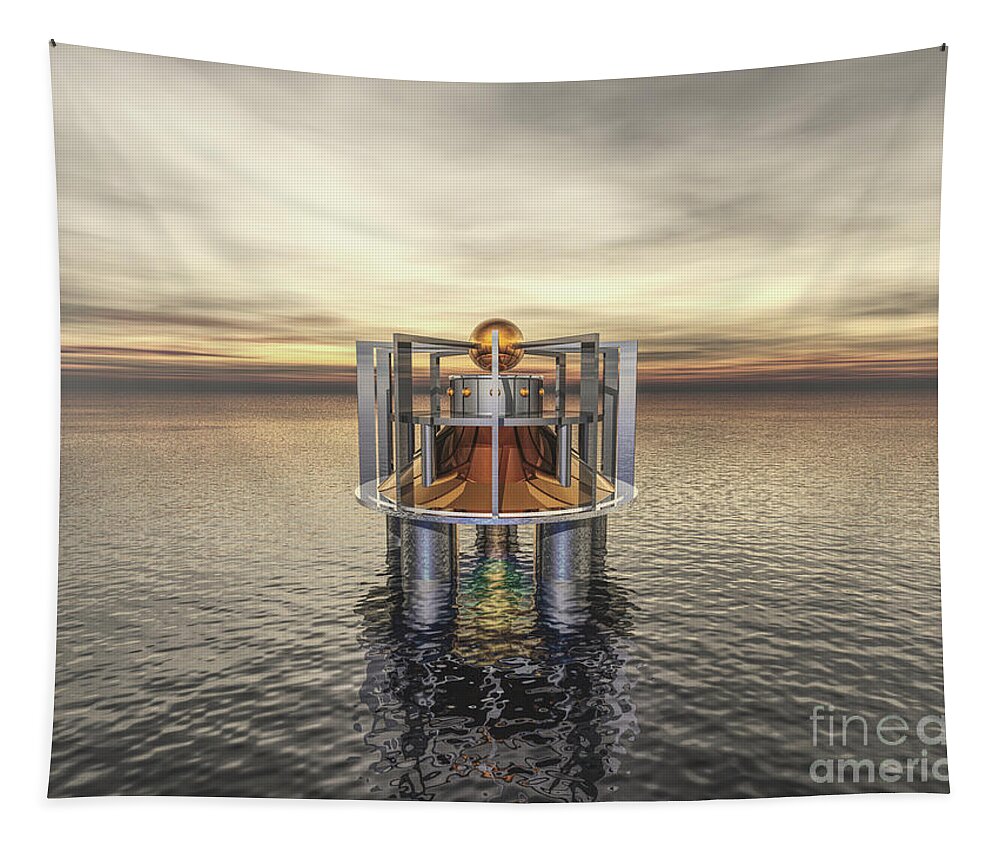 Structure Tapestry featuring the digital art Mysterious Structure At Sea by Phil Perkins
