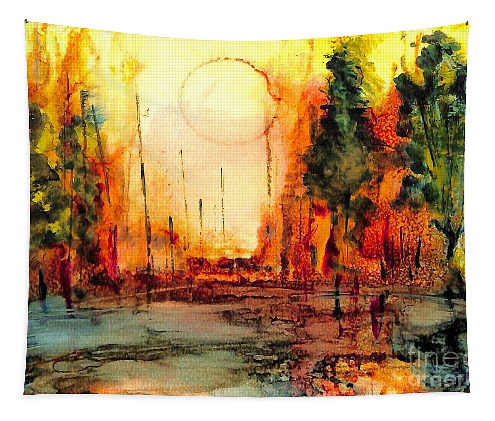 Mystery Forest Tapestry featuring the painting Mystery Forest by Patty Donoghue
