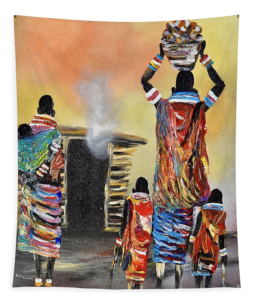 African Art Tapestry featuring the painting N-210 by John Ndambo