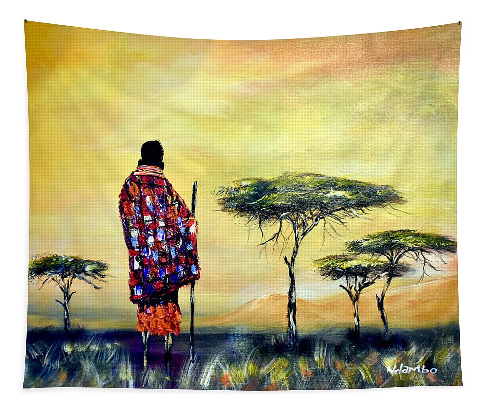 African Art Tapestry featuring the painting N-214 by John Ndambo