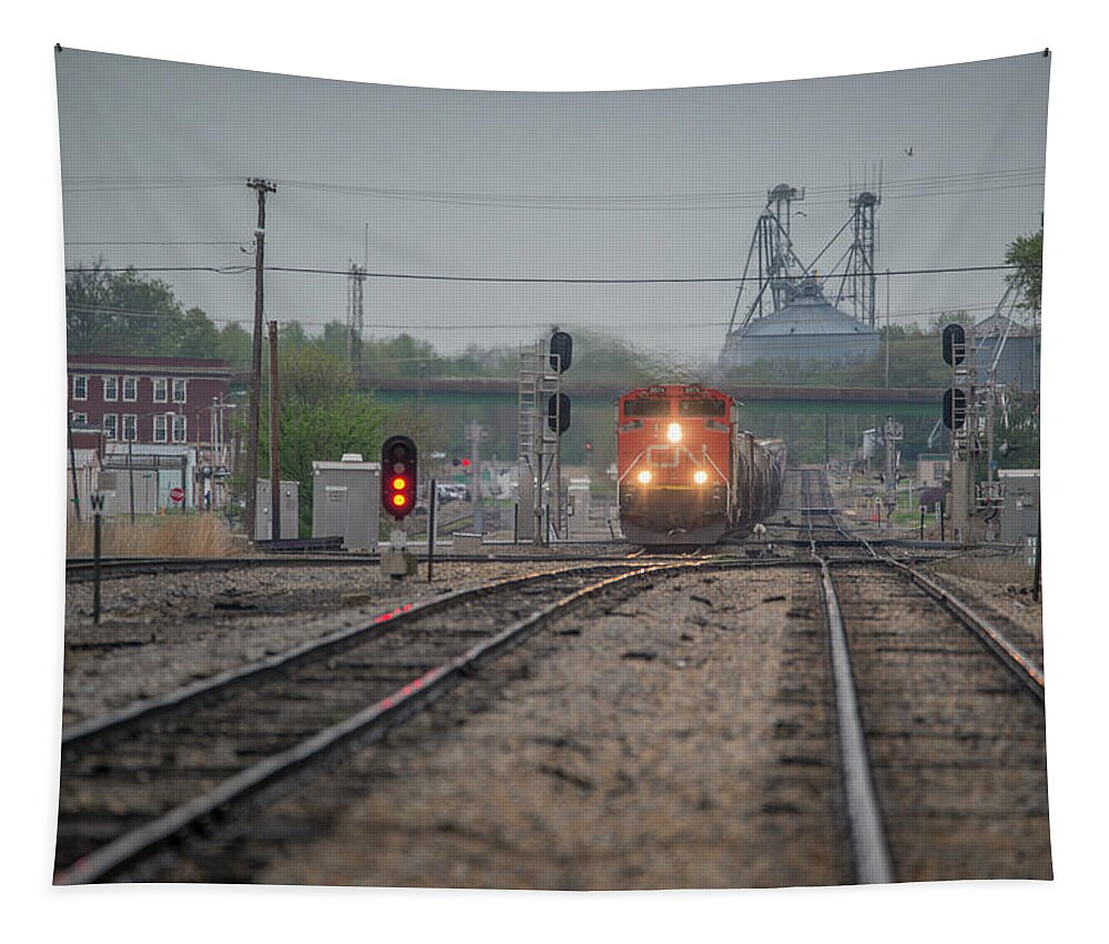 Railroad Tapestry featuring the photograph N 8874 leads a mixed freight by Jim Pearson