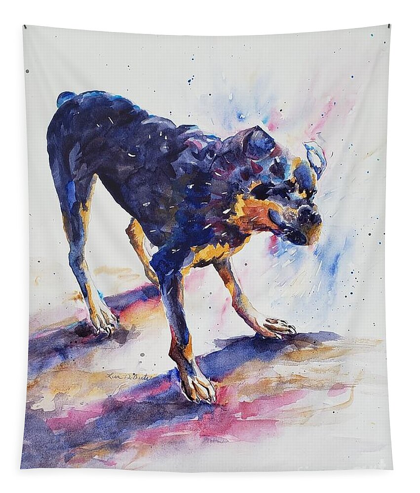 Dog Painting Tapestry featuring the painting Nah, I Don't Need a Towel by Lisa Debaets