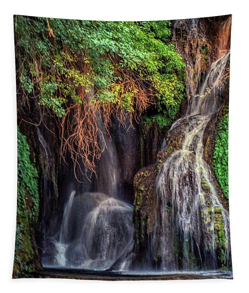Waterfalls Tapestry featuring the photograph Navajo Falls Grotto by Kathy McClure