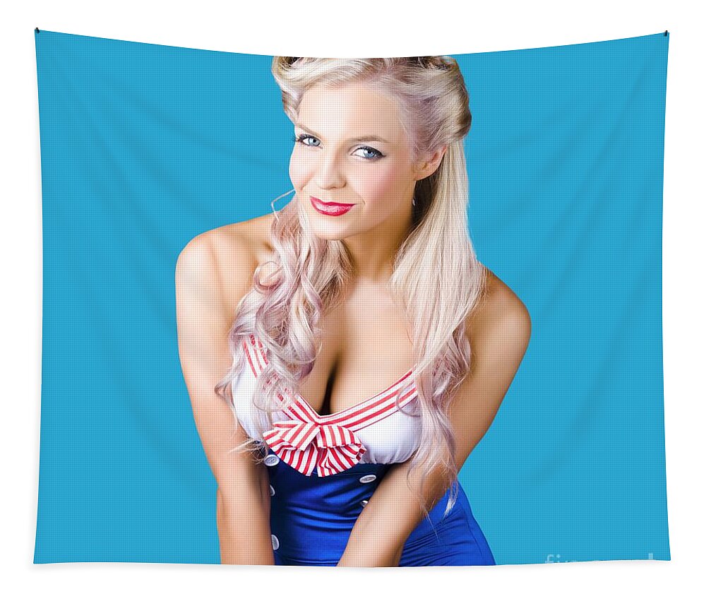 Sailor Tapestry featuring the photograph Navy pinup woman by Jorgo Photography