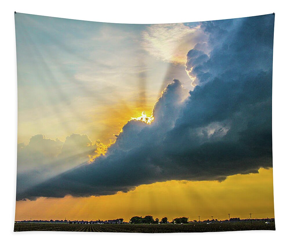 Nebraskasc Tapestry featuring the photograph Nebraska Sunset Thunderheads 021 by NebraskaSC