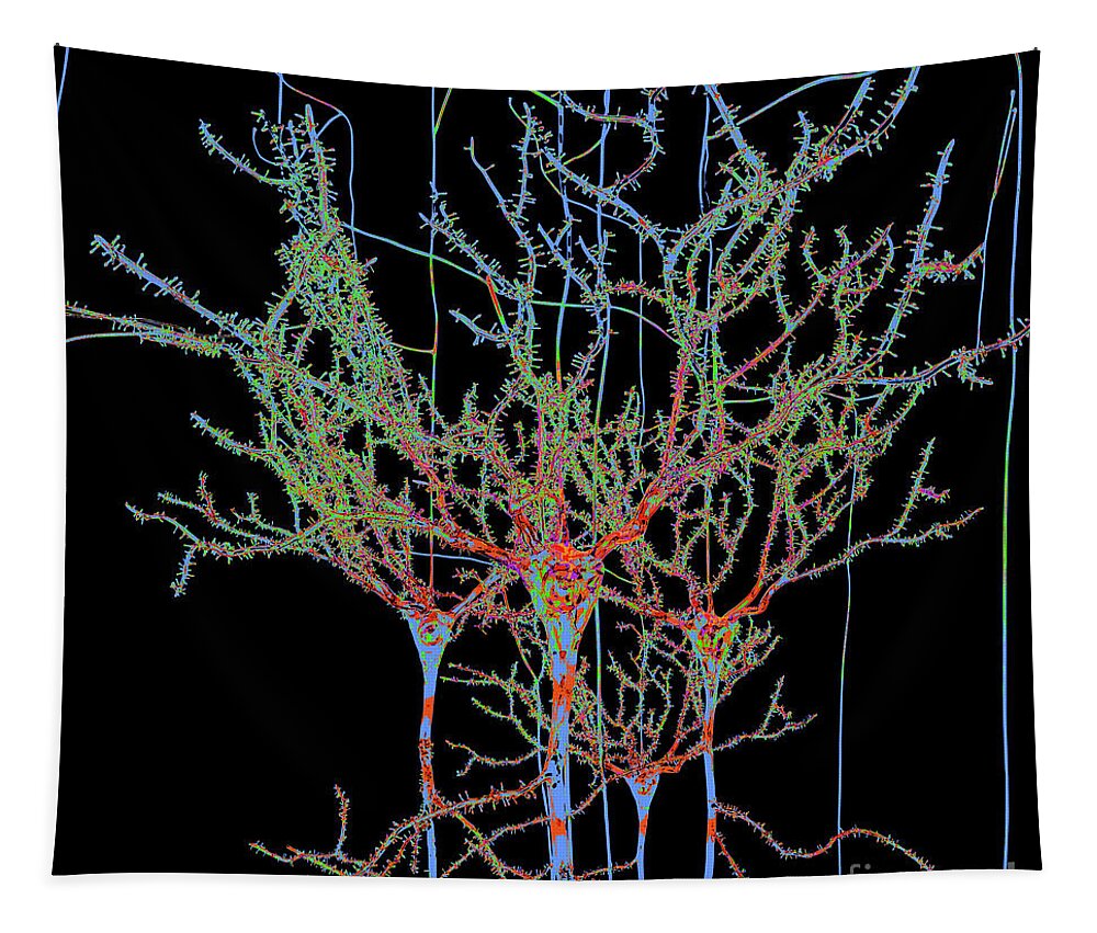 Blue Tapestry featuring the digital art Neuron Field Vector Blue Green by Russell Kightley