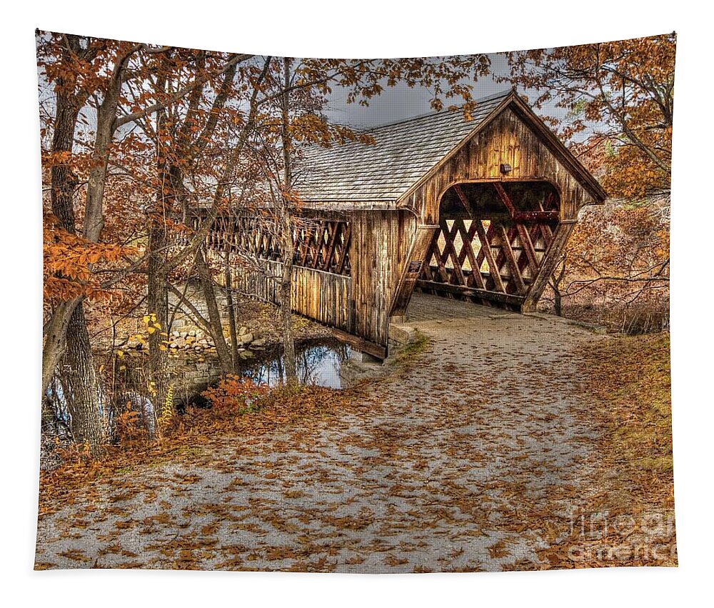 New England College Covered Bridge Tapestry featuring the photograph New England College Covered Bridge by Steve Brown