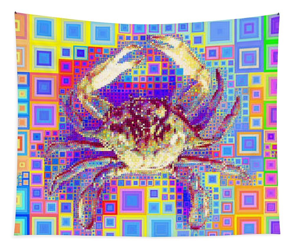 Wingsdomain Tapestry featuring the photograph New Orleans Louisiana Bayou Blue Crab in Abstract Squares 20190203 Long Horizontal by Wingsdomain Art and Photography