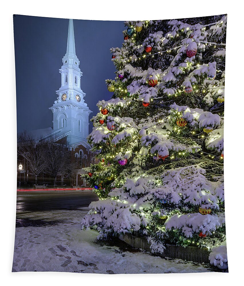 Market Square Tapestry featuring the photograph New Snow For Christmas by Jeff Sinon