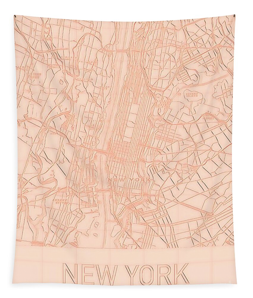 New York Tapestry featuring the digital art New York City Blueprint Map by HELGE Art Gallery